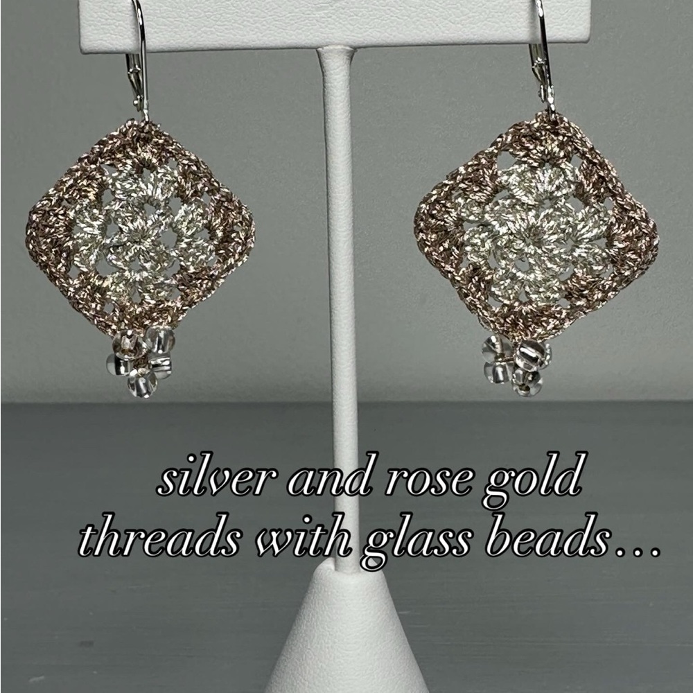 Handmade Silver and Rose Gold Crochet Earrings